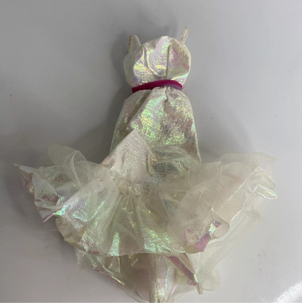 Vintage 1983 Barbie Doll Clothing Crystal Barbie White Iridescent Dress Gown